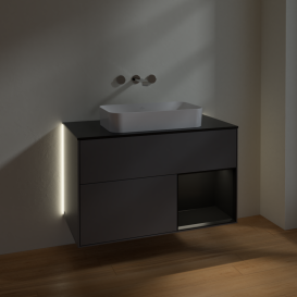 Тумба под раковину Villeroy & Boch Finion 100х50,1 см с подсветкой МДФ антрацит матовый лак/стекло черное матовое G662PDGK