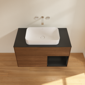 Тумба под раковину Villeroy & Boch Finion 100х50,1 см с подсветкой МДФ шпон грецкого ореха/стекло черное матовое G662PDGN