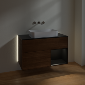 Тумба под раковину Villeroy & Boch Finion 100х50,1 см с подсветкой МДФ шпон грецкого ореха/стекло черное матовое G662PDGN