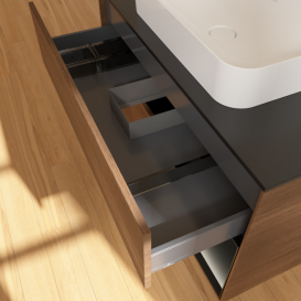 Тумба под раковину Villeroy & Boch Finion 100х50,1 см с подсветкой МДФ шпон грецкого ореха/стекло черное матовое G662PDGN