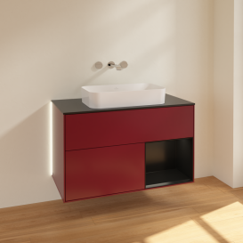 Тумба под раковину Villeroy & Boch Finion 100х50,1 см с подсветкой МДФ пион матовый лак/стекло черное матовое G662PDHB