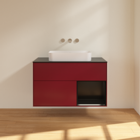 Тумба под раковину Villeroy & Boch Finion 100х50,1 см с подсветкой МДФ пион матовый лак/стекло черное матовое G662PDHB