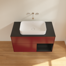 Тумба под раковину Villeroy & Boch Finion 100х50,1 см с подсветкой МДФ пион матовый лак/стекло черное матовое G662PDHB