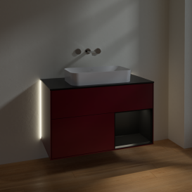 Тумба под раковину Villeroy & Boch Finion 100х50,1 см с подсветкой МДФ пион матовый лак/стекло черное матовое G662PDHB