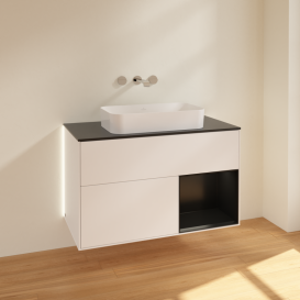 Тумба под раковину Villeroy & Boch Finion 100х50,1 см с подсветкой МДФ белый матовый лак/стекло черное матовое G662PDMT