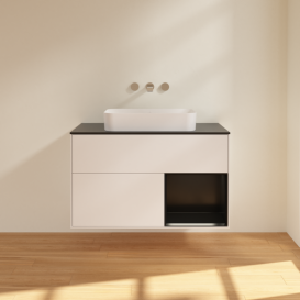 Тумба под раковину Villeroy & Boch Finion 100х50,1 см с подсветкой МДФ белый матовый лак/стекло черное матовое G662PDMT