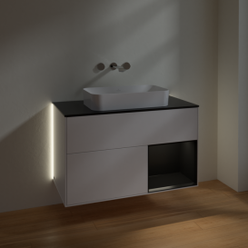 Тумба под раковину Villeroy & Boch Finion 100х50,1 см с подсветкой МДФ белый матовый лак/стекло черное матовое G662PDMT