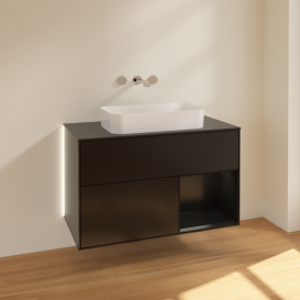 Тумба под раковину Villeroy & Boch Finion 100х50,1 см с подсветкой МДФ черный матовый лак/стекло черное матовое G662PDPD
