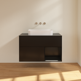 Тумба под раковину Villeroy & Boch Finion 100х50,1 см с подсветкой МДФ черный матовый лак/стекло черное матовое G662PDPD