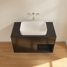 Тумба под раковину Villeroy & Boch Finion 100х50,1 см с подсветкой МДФ черный матовый лак/стекло черное матовое G662PDPD