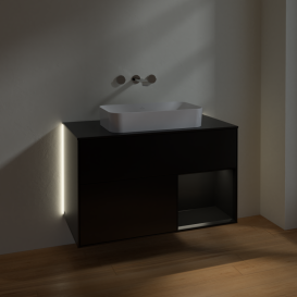 Тумба под раковину Villeroy & Boch Finion 100х50,1 см с подсветкой МДФ черный матовый лак/стекло черное матовое G662PDPD