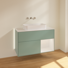 Тумба под раковину Villeroy & Boch Finion 100х50,1 см с подсветкой МДФ оливковый матовый лак/стекло белое матовое G661GFGM