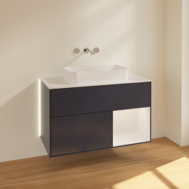 Тумба под раковину Villeroy & Boch Finion 100х50,1 см с подсветкой МДФ темно-синий матовый лак/стекло белое матовое G661GFHG