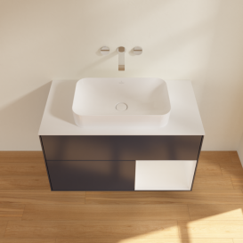 Тумба под раковину Villeroy & Boch Finion 100х50,1 см с подсветкой МДФ темно-синий матовый лак/стекло белое матовое G661GFHG