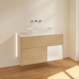 Тумба под раковину Villeroy & Boch Finion 100х50,1 см с подсветкой МДФ шпон дуба/стекло белое матовое G661GFPC