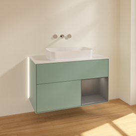 Тумба под раковину Villeroy & Boch Finion 100х50,1 см с подсветкой МДФ оливковый матовый лак/стекло белое матовое G661GKGM