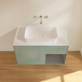 Тумба под раковину Villeroy & Boch Finion 100х50,1 см с подсветкой МДФ оливковый матовый лак/стекло белое матовое G661GKGM