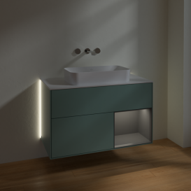 Тумба под раковину Villeroy & Boch Finion 100х50,1 см с подсветкой МДФ оливковый матовый лак/стекло белое матовое G661GKGM