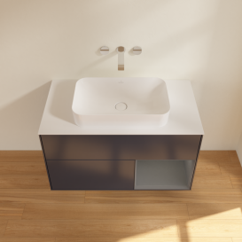 Тумба под раковину Villeroy & Boch Finion 100х50,1 см с подсветкой МДФ темно-синий матовый лак/стекло белое матовое G661GKHG