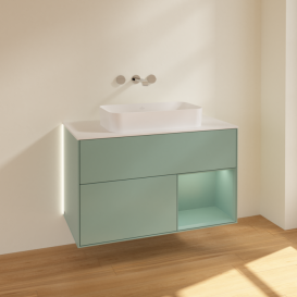 Тумба под раковину Villeroy & Boch Finion 100х50,1 см с подсветкой МДФ оливковый матовый лак/стекло белое матовое G661GMGM