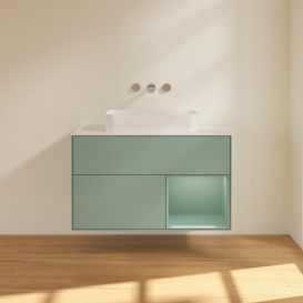 Тумба под раковину Villeroy & Boch Finion 100х50,1 см с подсветкой МДФ оливковый матовый лак/стекло белое матовое G661GMGM