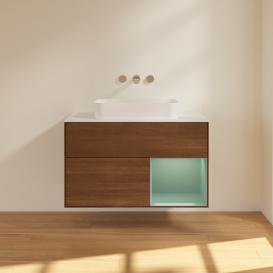 Тумба под раковину Villeroy & Boch Finion 100х50,1 см с подсветкой МДФ шпон грецкого ореха/стекло белое матовое G661GMGN