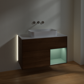 Тумба под раковину Villeroy & Boch Finion 100х50,1 см с подсветкой МДФ шпон грецкого ореха/стекло белое матовое G661GMGN