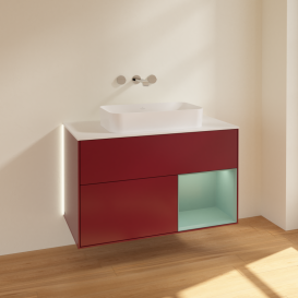 Тумба под раковину Villeroy & Boch Finion 100х50,1 см с подсветкой МДФ пион матовый лак/стекло белое матовое G661GMHB