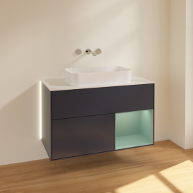 Тумба под раковину Villeroy & Boch Finion 100х50,1 см с подсветкой МДФ темно-синий матовый лак/стекло белое матовое G661GMHG