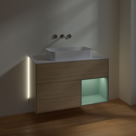 Тумба под раковину Villeroy & Boch Finion 100х50,1 см с подсветкой МДФ шпон дуба/стекло белое матовое G661GMPC