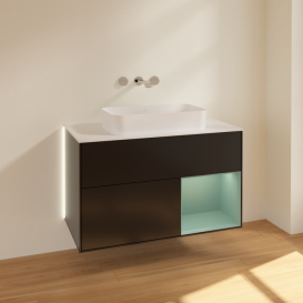 Тумба под раковину Villeroy & Boch Finion 100х50,1 см с подсветкой МДФ черный матовый лак/стекло белое матовое G661GMPD
