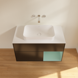 Тумба под раковину Villeroy & Boch Finion 100х50,1 см с подсветкой МДФ черный матовый лак/стекло белое матовое G661GMPD