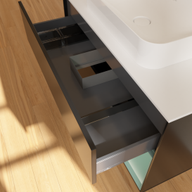 Тумба под раковину Villeroy & Boch Finion 100х50,1 см с подсветкой МДФ черный матовый лак/стекло белое матовое G661GMPD