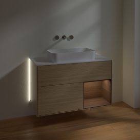 Тумба под раковину Villeroy & Boch Finion 100х50,1 см с подсветкой МДФ шпон дуба/стекло белое матовое G661GNPC