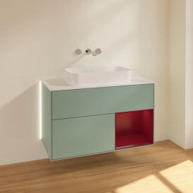 Тумба под раковину Villeroy & Boch Finion 100х50,1 см с подсветкой МДФ оливковый матовый лак/стекло белое матовое G661HBGM