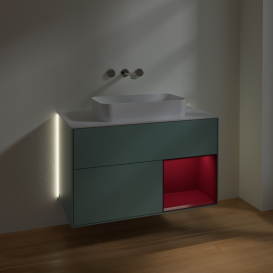 Тумба под раковину Villeroy & Boch Finion 100х50,1 см с подсветкой МДФ оливковый матовый лак/стекло белое матовое G661HBGM