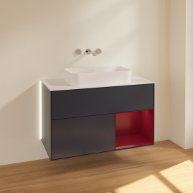 Тумба под раковину Villeroy & Boch Finion 100х50,1 см с подсветкой МДФ темно-синий матовый лак/стекло белое матовое G661HBHG