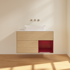 Тумба под раковину Villeroy & Boch Finion 100х50,1 см с подсветкой МДФ шпон дуба/стекло белое матовое G661HBPC