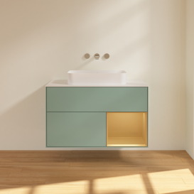 Тумба под раковину Villeroy & Boch Finion 100х50,1 см с подсветкой МДФ оливковый матовый лак/стекло белое матовое G661HFGM