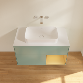 Тумба под раковину Villeroy & Boch Finion 100х50,1 см с подсветкой МДФ оливковый матовый лак/стекло белое матовое G661HFGM