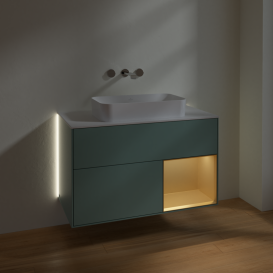 Тумба под раковину Villeroy & Boch Finion 100х50,1 см с подсветкой МДФ оливковый матовый лак/стекло белое матовое G661HFGM