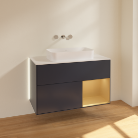 Тумба под раковину Villeroy & Boch Finion 100х50,1 см с подсветкой МДФ темно-синий матовый лак/стекло белое матовое G661HFHG