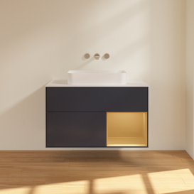 Тумба под раковину Villeroy & Boch Finion 100х50,1 см с подсветкой МДФ темно-синий матовый лак/стекло белое матовое G661HFHG