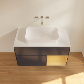 Тумба под раковину Villeroy & Boch Finion 100х50,1 см с подсветкой МДФ темно-синий матовый лак/стекло белое матовое G661HFHG