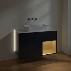 Тумба под раковину Villeroy & Boch Finion 100х50,1 см с подсветкой МДФ темно-синий матовый лак/стекло белое матовое G661HFHG