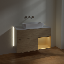 Тумба под раковину Villeroy & Boch Finion 100х50,1 см с подсветкой МДФ шпон дуба/стекло белое матовое G661HFPC