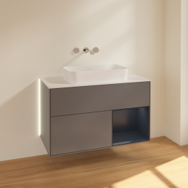 Тумба под раковину Villeroy & Boch Finion 100х50,1 см с подсветкой МДФ антрацит матовый лак/стекло белое матовое G661HGGK