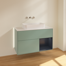 Тумба под раковину Villeroy & Boch Finion 100х50,1 см с подсветкой МДФ оливковый матовый лак/стекло белое матовое G661HGGM