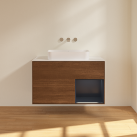 Тумба под раковину Villeroy & Boch Finion 100х50,1 см с подсветкой МДФ шпон грецкого ореха/стекло белое матовое G661HGGN