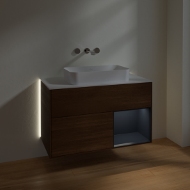 Тумба под раковину Villeroy & Boch Finion 100х50,1 см с подсветкой МДФ шпон грецкого ореха/стекло белое матовое G661HGGN